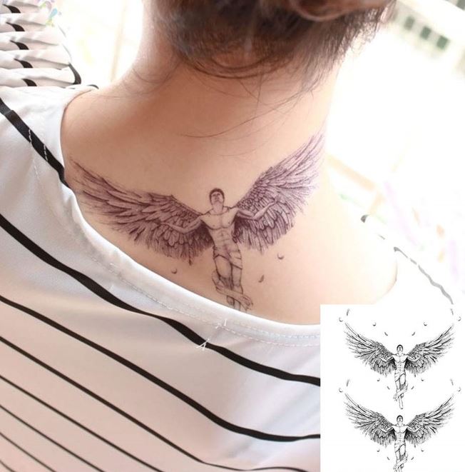 angel neck tattoo design for women